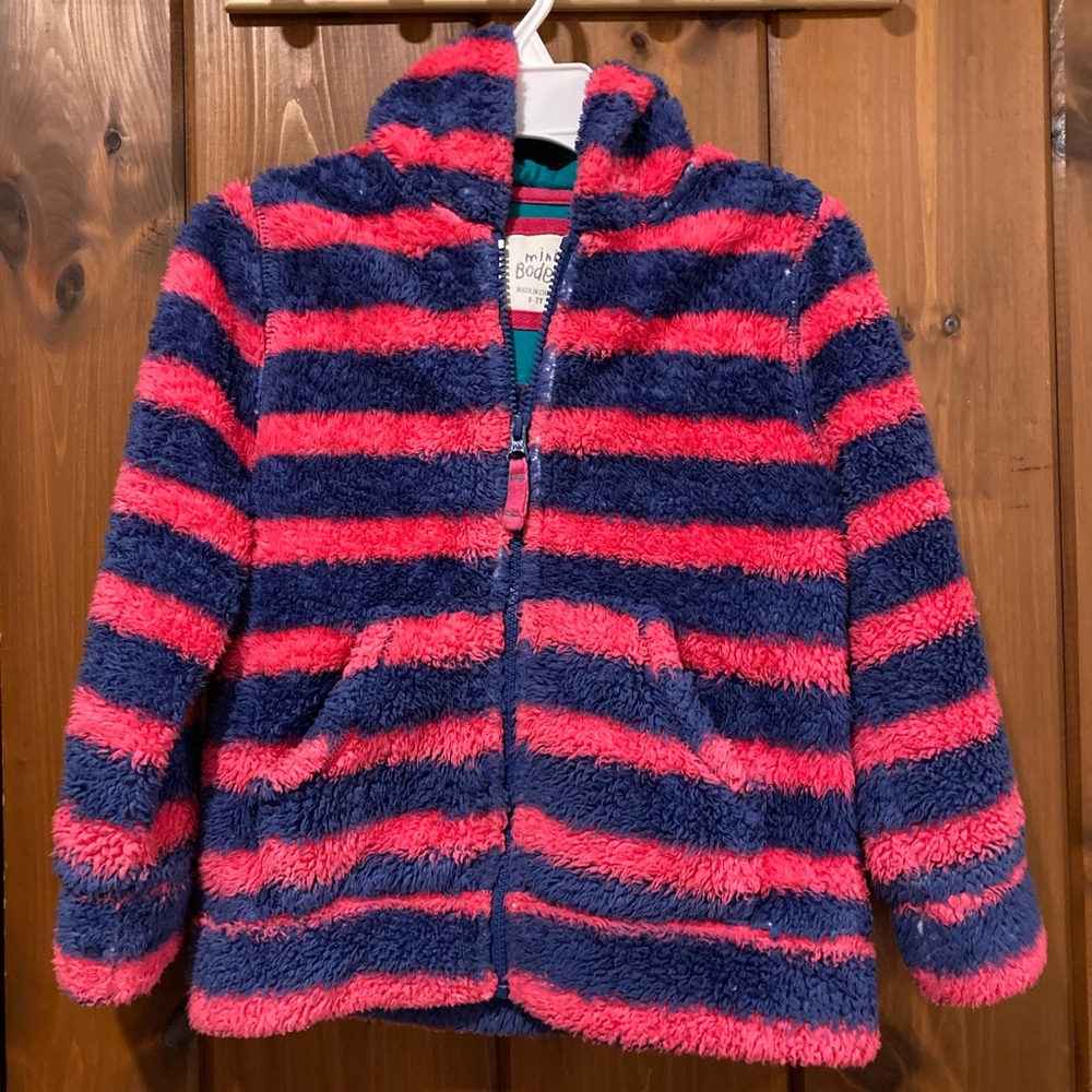 6-7 Mini Boden Striped Shaggy Fleece Zip Up